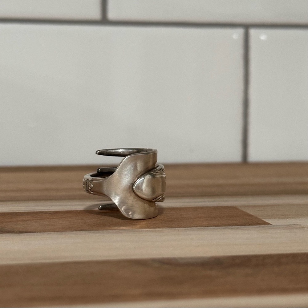 Antique Silver Fork Wrap Ring Approximately Size 9 - image 4